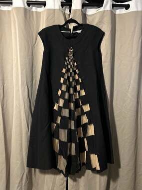 Fendi Sleeveless Tent  Dress with Checkered Plissé Silk Inset